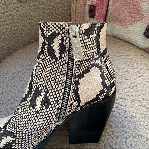 Chloe Rylee Leather Ankle Boots | Snakeskin Python Print Booties | 36 - Picture 6 of 14